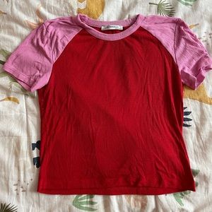 Zara pink-red color block crop top